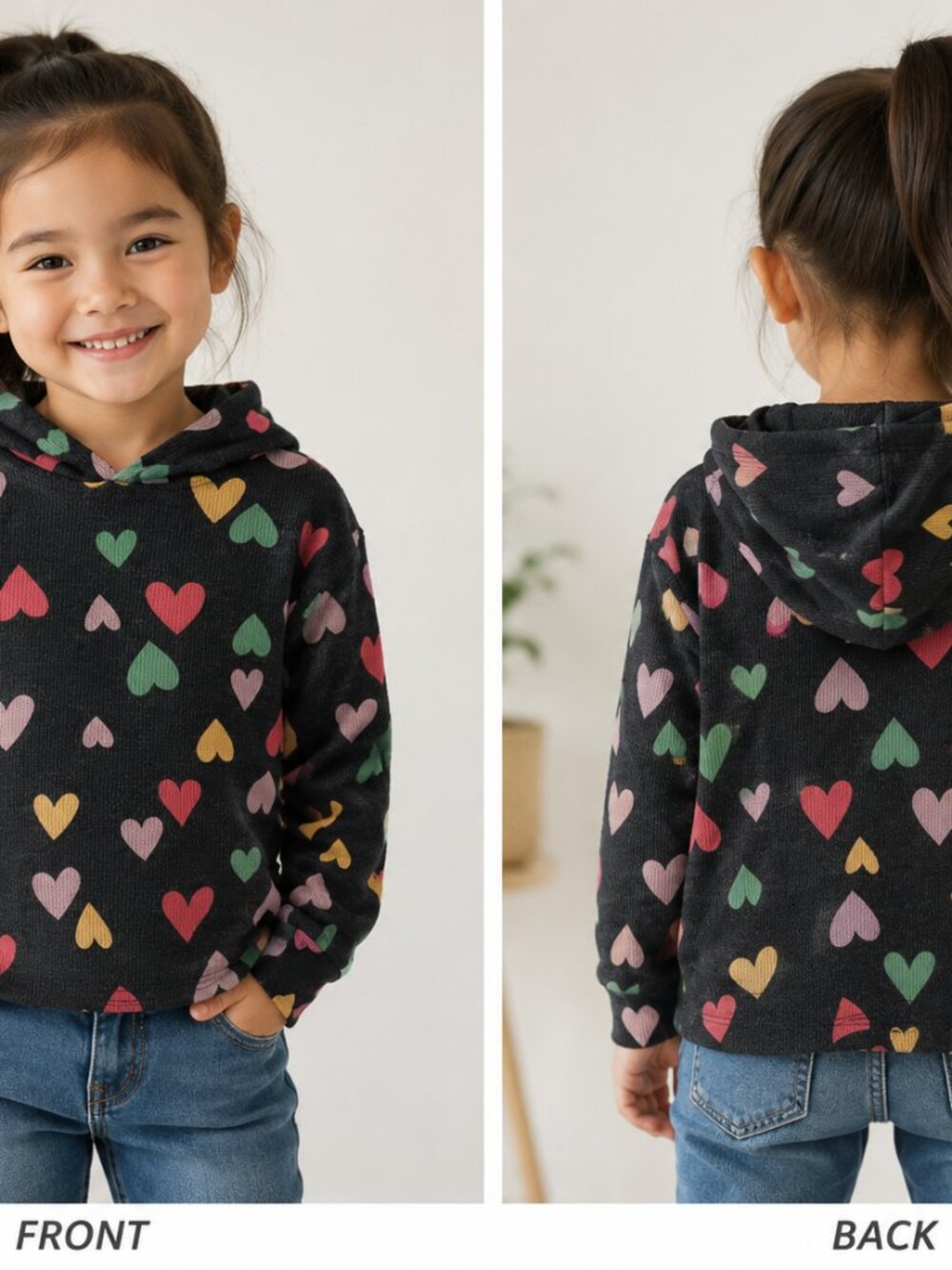 Garanimals Black Pullover Lightweight Hoodie with Multi-Color Hearts - 5T